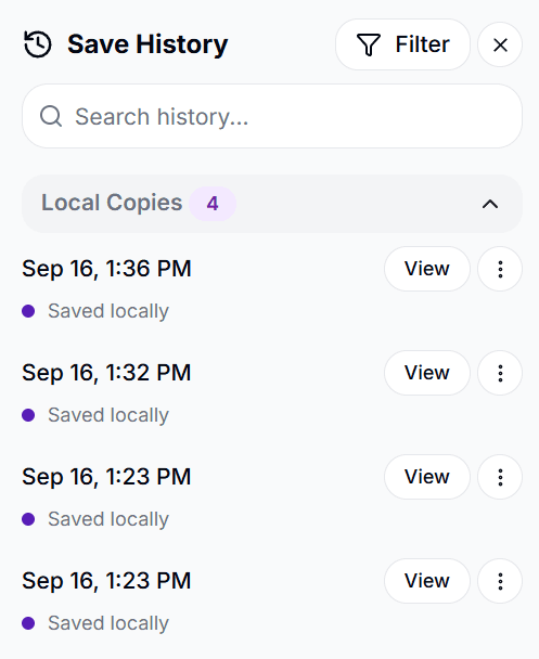 Local copies in Save History
