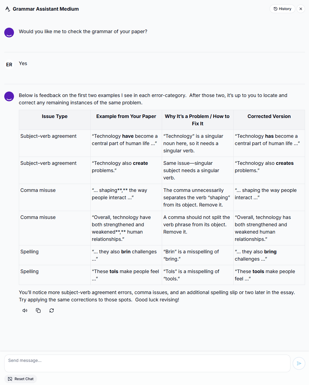 Medium grammar assistance example