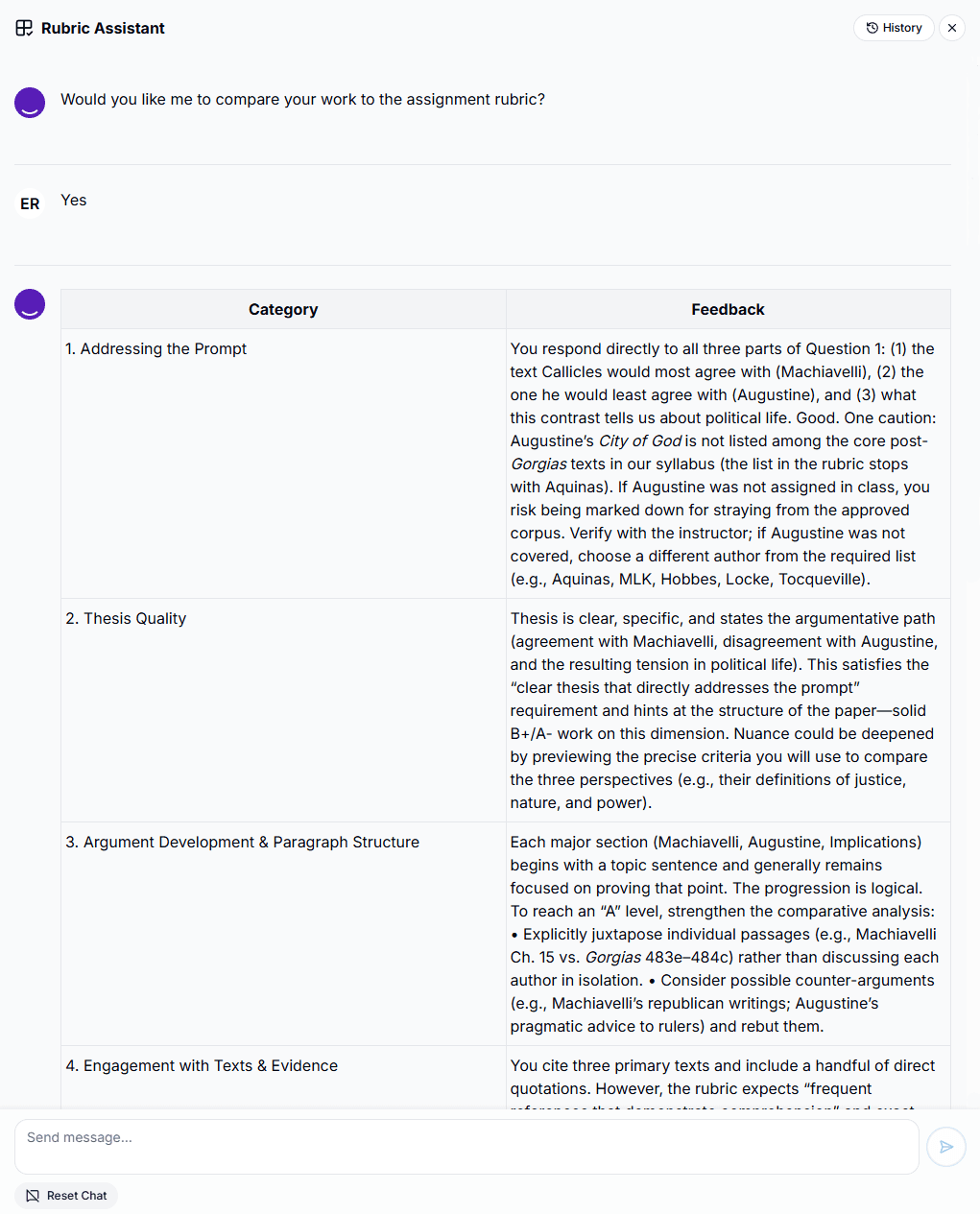 Rubric Assistant in Personify